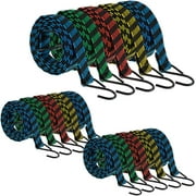 15PCS/Pack Bungee Cords Strap with Hooks Heavy Duty Outdoor Large Bulk Tarp Bungee Straps Anti-Slip Flat Long Elastic Bunjee Rope for Motorcycle Luggage Moving Camping Roof Rack (15)